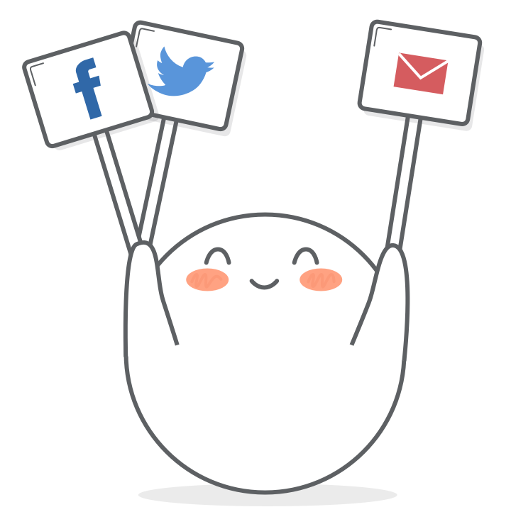 mochi holding twitter and email signs