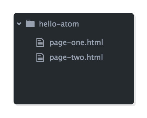 Screenshot: Atom’s file browser after creating a few HTML files