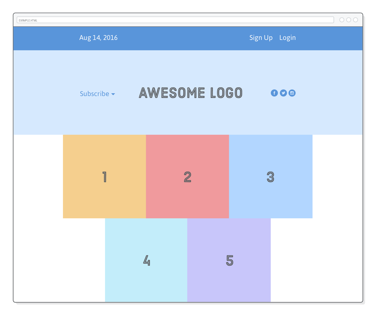 Web page showing grid created from correct flexbox wrapping